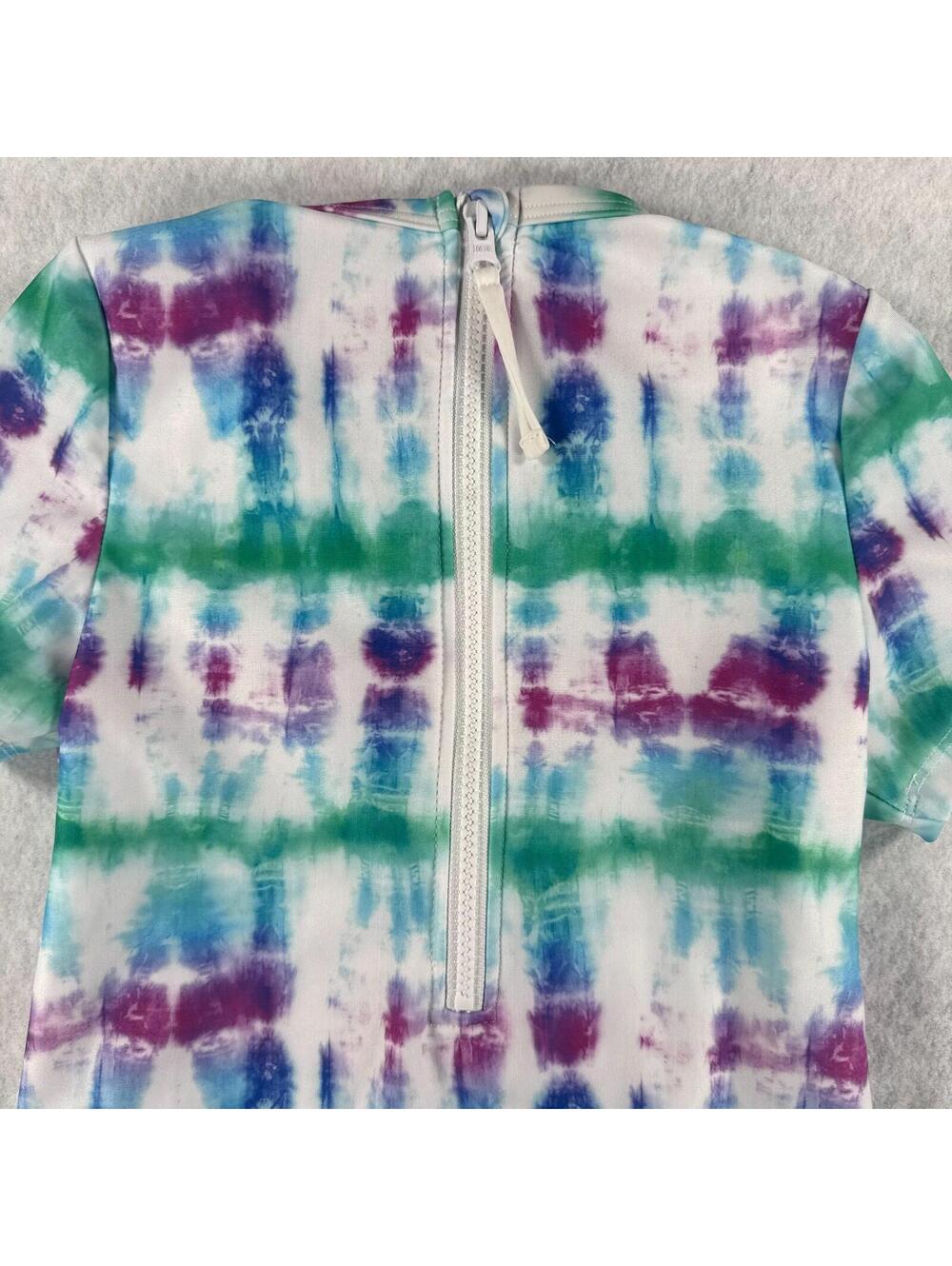 DSG Girls Large Tie Dye UPF 50+ Short Sleeve Zip Back One Piece Swimsuit NWT - Picture 4 of 6